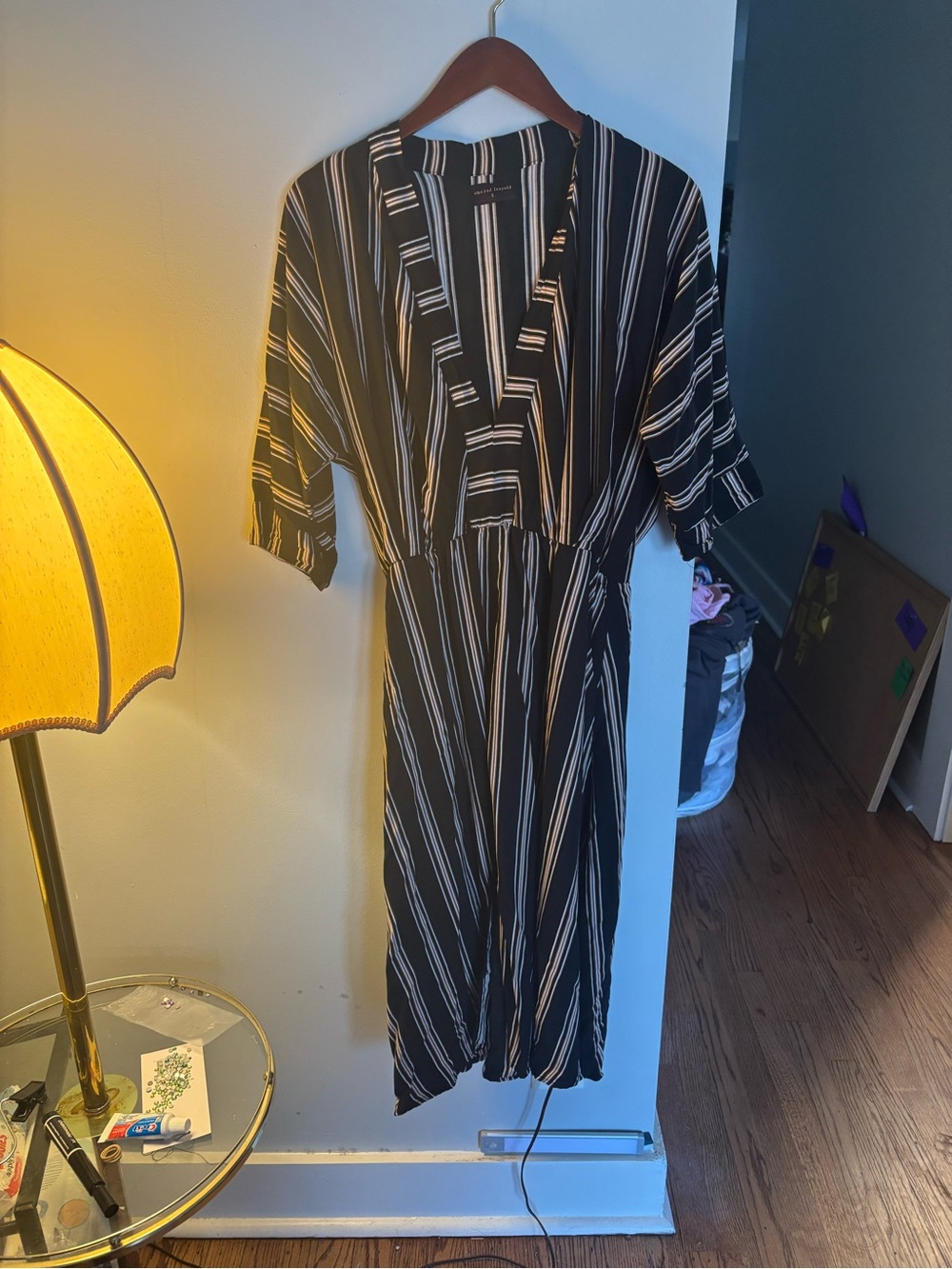 Striped Black and White V-Neck Midi Dress